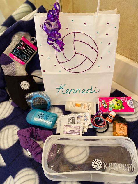 Volleyball Secret Sister Gift Ideas, Volleyball Goodie Bag Ideas, Volleyball Snacks, Mini Emergency Kit, Cream Face Mask, Volleyball Team Gifts, Secret Sister Gifts, Volleyball Tournaments, Secret Sister