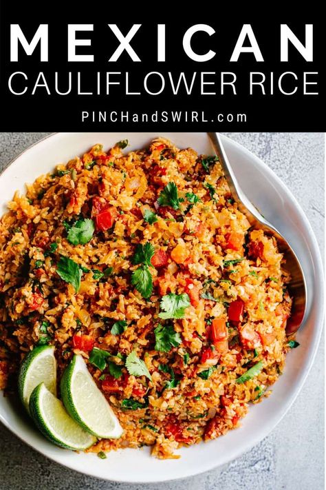 Mexican Cauliflower Rice is a lightened up version of the classic Mexican restaurant side dish with all of the traditional flavors and spot on texture of the original! Perfect for gluten free, keto, and low carb diets or just for anyone who love Mexican rice! Spanish Cauliflower Rice, Paleo Rice, Rice Mexican, Mexican Cauliflower Rice, Mexican Cauliflower, Paleo Cauliflower, Mexican Rice Recipes, Sides Dishes, Pastas Recipes