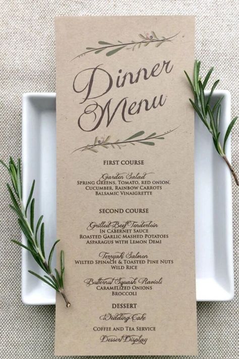 Wedding Menu Card, Wedding Reception Dinner Menu Ideas, Rustic Wedding Menu Cards. Simple Wedding Checklist, Rustic Wedding Menu, Wedding Menus Design, Wedding Table Menus, Wedding Bar Menu Sign, Rustic Table Setting, Wedding Reception Dinner, Menu Card Template, Wedding Dinner Menu