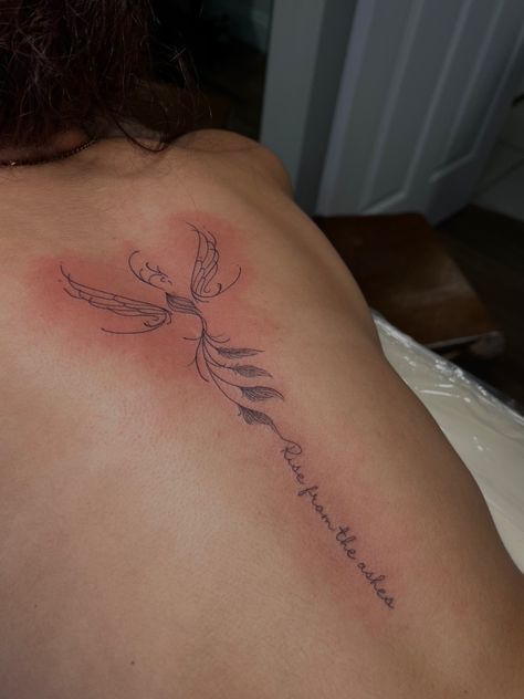 Spine Pheonix Tattoo, And Still I Rise Phoenix Tattoo, Spine Phoenix Tattoo, Phoniex Rising From Ashes Tattoo, Rise Like A Phoenix Tattoo, Rise From Ashes Tattoo, Phoenix Tattoo Feminine Spine, Rise Of The Phoenix Tattoo, Pheonix Tattoo For Women Spine