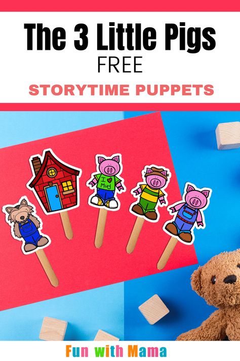 Use our FREE printable to make stick puppets to accompany the classic folk tale The Three Little Pigs. It makes for a hands-on story telling activity that preschoolers will love! Click through to get the printable. Three Pigs Craft, Printable Puppets Free, Story Telling Activities Preschool, Preschool Story Activities, 3 Little Pigs Craft Preschool, Story Telling Ideas For Preschool, Three Pigs Activities, 3 Little Pigs Activities Preschool, Three Little Pigs Activities Preschool