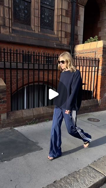 Emma Rose Thatcher on Instagram: "A forever favourite outfit + the perfect weather for it - Trackpants + Knitwear + Flip Flops 

Comment SHOP below to receive a DM with the link to shop this post https://liketk.it/4Sdgz 

Adidas | Firebird | Navy knitwear | cashmere | autumn outfit | transitional outfit | casual outfit | weekend outfit 
#whatiwore #adidasoriginals #firebird #trackpants #cashmere #casualoutfit #londonstreetstyle #londonstyle" Adidas Firebird Pants Outfit, Adidas Firebird, Emma Rose, Fire Bird, Transition Outfits, London Street Style, Adidas Outfit, Perfect Weather, Weekend Outfit