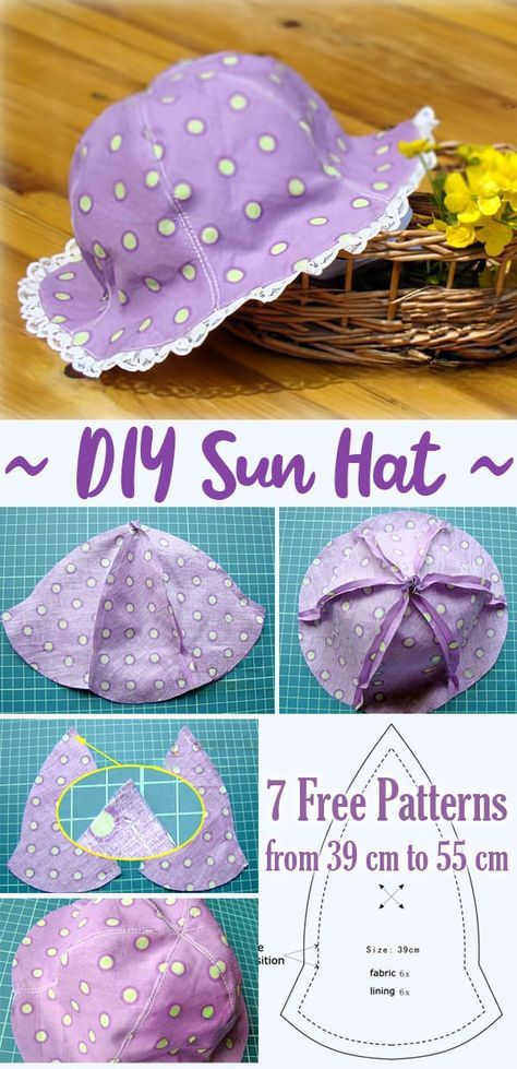 Simple 6-piece sun hat, many students know how to do at a glance, the most important thing is the paper pattern, the following special to provide you with 7 models of paper samples, from 39cm ~ 55cm, I believe that we can find the right for your baby ~~! Baby Sunhat Pattern, Free Baby Hat Pattern, Baby Hat Patterns Sewing, Baby Sun Hat Pattern Free, Sun Hat Patterns To Sew Free, Baby Things To Sew, Baby Bucket Hat Pattern, Free Baby Sewing Patterns, Baby Hat Diy