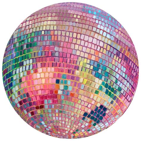 Disco Ball Canvas, Sari Shryack, Not Sorry Art, Pink Disco Ball, Pink Disco, Austin Art, Halloween Painting, Not Sorry, Disco Balls