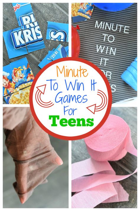 Minute to Win it Games for Teens. Fun party games for teens for your next party! #minutetowinit #teenparty #partygames #teenpartygames Party Games Group, Games Group, Teen Party Games, Minute To Win, Youth Games, Youth Group Games, Minute To Win It Games, Teen Fun, Family Fun Games