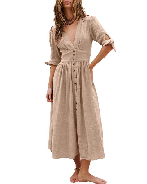 PRICES MAY VARY. Button closure Style Summer Dress For Fall, Women’s Dress, Button Up Shirt With Dress, Homestead Fashion, Neutral Summer Dresses, Women Fall Dresses, Fall Dress Women, Flowy Fall Dresses, Dresses By Style