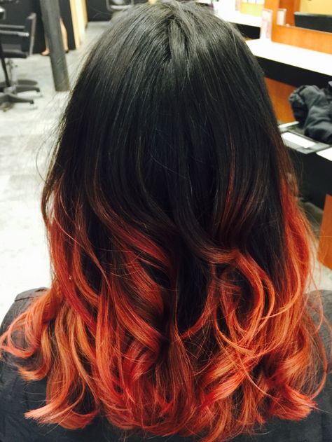 Apollymi's hair is a mix between all ranges reds, yellows, blacks, oranges, and occassionally white Black Orange Hair, Fire Ombre Hair, Orange Ombre Hair, Grey Balayage, Flame Hair, Best Ombre Hair, Red Ombre Hair, Fire Hair, Ombre Hair Blonde