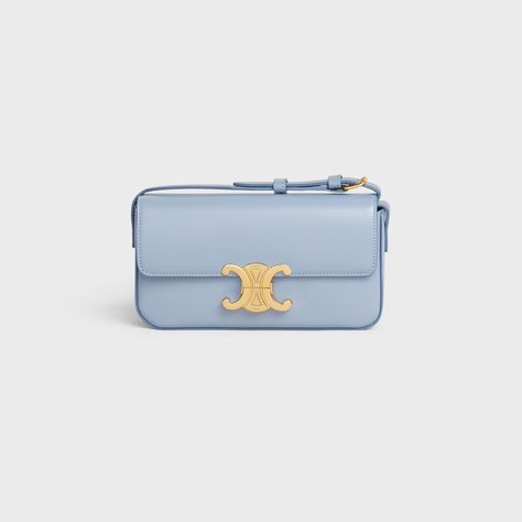 Triomphe Shoulder Bag in shiny calfskin - ARCTIC BLUE | CELINE Luxury Blue Bag, Triomphe Shoulder Bag, Fluffy Light, Dream Bags, Cloth Store, Arctic Blue, Canvas Messenger Bag, Handbags Leather, Direct Lighting