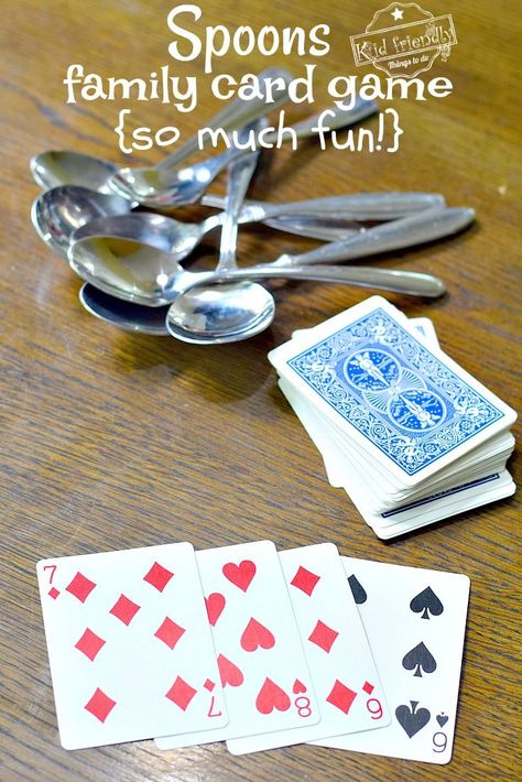 Spoons Card Game, How To Play Spoons, Family Game Night Basket, Family Games Indoor, Family Games To Play, Family Games For Kids, Drinking Card Games, Gift Card Games, Family Card Games