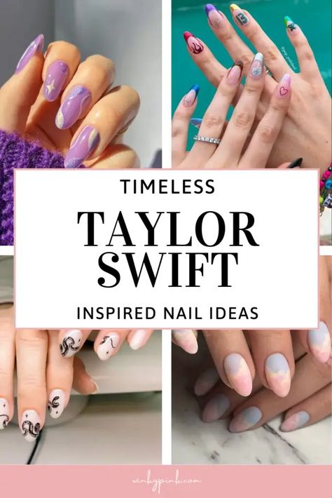 13 Timeless Taylor Swift Inspired Nail Designs - Winky Pink 1989 Taylor Swift Aesthetic Nails, T Swift Nails, Ttpd Nails Taylor Swift, Taylor Swift Nails Ideas, Speak Now Nails, Taylor Swift Nail Ideas, Taylor Swift Nails Inspired, Timeless Taylor Swift, Swift Nails