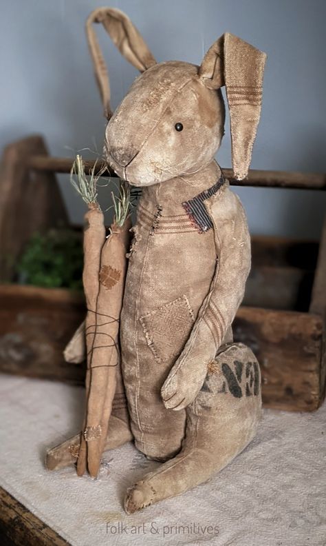 Primitive Rabbit Pattern, Primitive Bunny Patterns, Primitive Easter Crafts, Primitive Easter Decor, Primitive Spring, Primitive Rabbit, Primitive Easter, Primitive Fabric, Primitive Doll Patterns