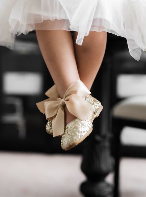 Kids Gold Shoes, Toddler Flower Girl Shoes, Girls Wedding Shoes, Pageant Shoes, Birthday Shoes, Glitter Ballet Flats, Girls Attire, Shoes Fall, Toddler Wearing