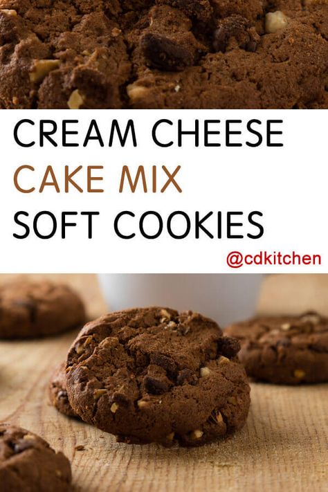 Cream Cheese Cake Mix Soft Cookies - Wait, you can make cookies from cake mix? This changes everything! Chocolate, carrot, butterscotch... get creative and try out different cake mixes with this quick and easy recipe. Hard to go wrong!. Made with butter or stick margarine, cream cheese, egg, vanilla, milk, cake mix | CDKitchen.com Everything Chocolate, Cream Cheese Cookie Recipe, Cake Box Cookies, Recipes Using Cake Mix, Chocolate Cake Mix Cookies, Soft Cookie Recipe, Soft Cookies, Cake Mixes, Cake Mix Cookie Recipes