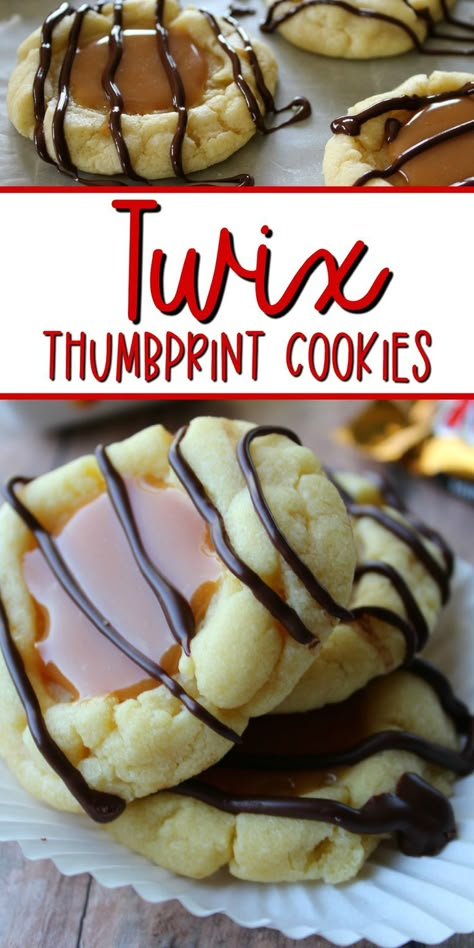 Twix Thumbprint Cookies, Twix Recipes, Thumbprint Cookie Recipe, Best Cookie Recipe Ever, Thumbprint Cookie, Quick Cookies Recipes, Christmas Eats, Thumbprint Cookies Recipe, Twix Cookies