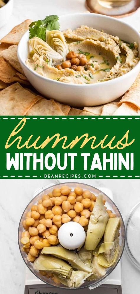 This healthy hummus recipe without tahini is the best appetizer for game days, parties, or just because! It is a creamy, smooth hummus recipe with canned chickpeas that tastes great with pita chips, raw vegetables for dipping, or even on a sandwich. Save this snack idea for later! Healthy Hummus Recipe Without Tahini, Easy Hummus Recipe Without Tahini, Hummus Recipe Without Tahini, Smooth Hummus Recipe, Chickpea Hummus Recipe, Smooth Hummus, Easy Bean Recipes, Healthy Hummus Recipe, Garbanzo Bean Recipes