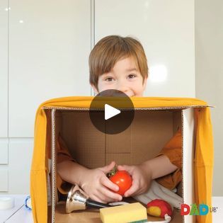 What’s In The Box? | This classic sensory game "What’s In The Box?” is quite easy to set up and it brings a lot of fun. After boys correctly identified all the objects I put... | By TheDadLab | Now put your hands in 
and try to guess what it is Sticky tape Play dough Peg Glove Torch Bell Rope Sponge Apple - No - Orange - No What is it? TOMATO Guess Whats In The Box Game, Child Activities, Sensory Games, Children's Games, Childrens Games, Kid Activities, Game Ideas, Play Dough, Family Game