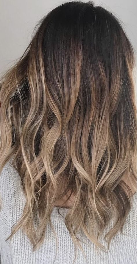 Toffee Ombre Hair, Cool Tone Ombre Hair, Beach Ombre Hair, Brown Hair Faded Into Blonde, Ombre Highlights For Brown Hair, Dark Brown Roots Blonde Hair Balayage, Lived In Balayage Brunette, Natural Balayage Brunette Sun Kissed, Ombre Balayage Hair