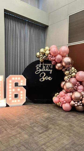 Balloon Round Backdrop, Rose Gold Backdrop, Round Balloon Backdrop, Number Marquee Balloons, Happy Birthday Backdrop, 21st Birthday Backdrop, Round Backdrop With Balloons, Back Drops For Birthday Parties, Marquee Numbers With Balloons