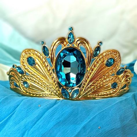 Jasmine Peacock Tiara Blue Rhinestone Crown Gold Metal | Etsy Peacock Tiara, Peacock Crown, Arabian Palace, Tiara Blue, Teal Crystals, Blue Tiara, Imperial Blue, Crown Gold, Metal Crown