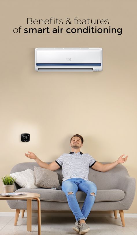 Are you tired of keeping a constant check on your air conditioner's temperature settings? Have you been looking for functionality to automate your home cooling or heating? If yes, then smart air conditioners are for you! Visit our blog to find out how you can save energy, increase efficiency, set intelligent triggers, and a lot more with smart air conditioning. #AC #AirConditioner #SmartAC #HVAC #CieloBreez #SmartHVAC #Automation #SmartHome #EnergySavings Aircondition In Bedroom, Aircondition Design, Ac Advertising Design, Ac Ads, Air Conditioner Creative Ads, Air Conditioner Social Media Post, Air Conditioner Social Media Design, How Air Conditioner Works, Air Conditioning Design