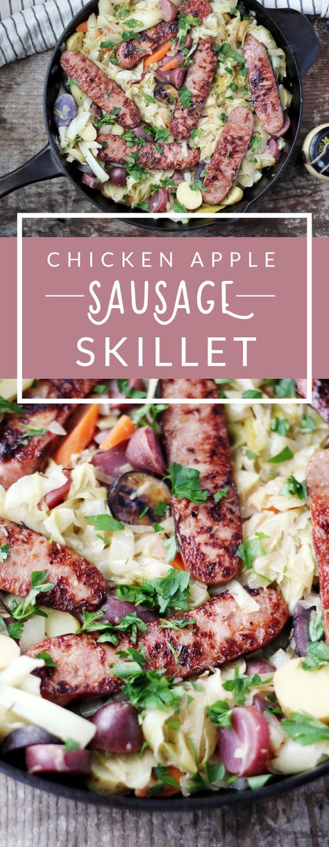 Chicken Apple Sausage Skillet with Cabbage and Potatoes Aidells Sausage, Amazing Chicken Breast Recipes, Walnut Chicken Recipe, Oktoberfest Recipes, Sausage Cabbage, Kielbasa And Cabbage, Sausage Skillet, Pan Dishes, Fancy Foods