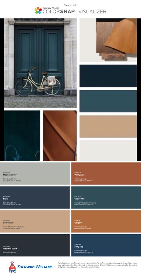 Gray Blue Brown Color Scheme, Navy Pallet Colour Palettes, Small Home Colors, Grey Blue Copper Colour Palettes, Paint Colors For Blue Couch, Navy Color Pallets For The Home, Navy Color Palette Bedroom, Navy Blue Coordinating Colors, Blue And Gold Accents Living Rooms