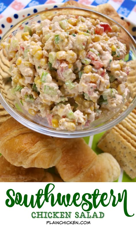 Southwestern Chicken Salad, Football Friday, Southwest Chicken Salad, Southwestern Chicken, Southwest Chicken, Plain Chicken, Green Pepper, Corn Salad, Salad Sandwich