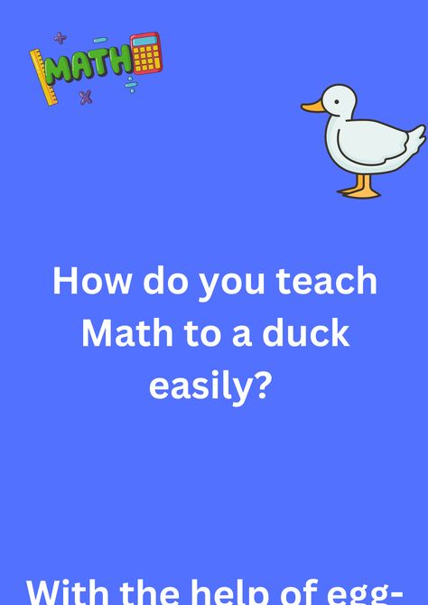 Funny joke about teaching math to a duck, on a purple background. The image has text and emoticons. Funny Math Jokes, Jokes Images, Math Jokes, A Duck, Teaching Math, Middle School, Free Images, The Help, Funny