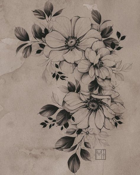 Anemone Tattoo, Magnolia Tattoo, Flower Tattoo Drawings, Poppies Tattoo, Floral Tattoo Sleeve, Peonies Tattoo, Floral Tattoo Design, Floral Drawing, Black Ink Tattoos