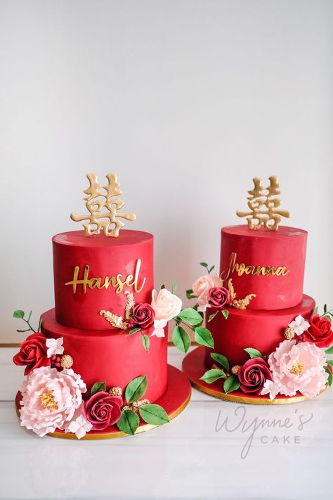 Modern Chinese Engagement Cake #tinghun #tinghuncakes #blossoms Sangjit Cake, Chinese Wedding Cake, Chinese Engagement, Mandarin Orange Cake, Chinese New Year Cake, Chinese Cake, Dummy Cake, Dream Tea, New Year's Cake