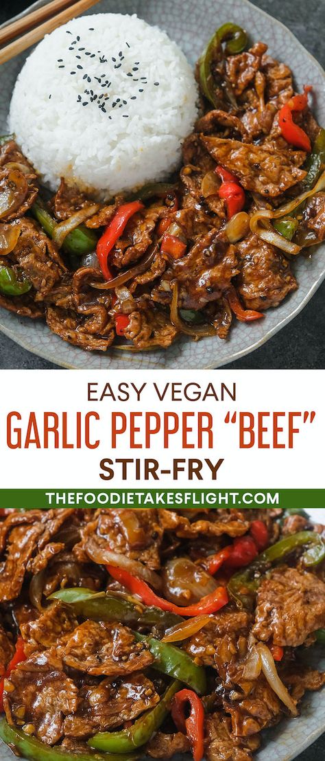 Garlic Pepper “Beef” Stir-Fry, Chinese-Style (Vegan) Seitan Stir Fry, Jackfruit Stir Fry, Garlic Pepper Beef, Vegetarian Asian, Chinese Garlic, Vegan Meat Substitutes, Pepper Beef, Vegan Chinese, Garlic Beef