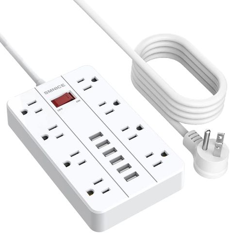 Power Strip Surge Protector, SMNICE Flat Plug Long Extension Cord 10 Ft with 8 Widely Spaced Outlets 6USB Charging Station, Wall Mount for Dorm Home, Office... Size:10FT Nightstand Charging Station, Pandora Bracelet Designs, Amazon Items, Bathroom Upgrade, Outlet Extender, Long Extensions, Pink Room Decor, Usb Outlet, Body Smells