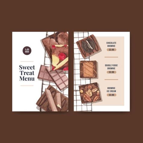 Chocolate Bar Illustration, Brownie Illustration, Bakery Flyer, Bar Illustration, Homemade Brownie, Mall Food Court, Trees Watercolor, Adobe Photoshop Design, Bakery Menu