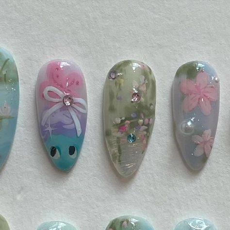 press on nails • nail design art on Instagram: "custom set ; bibble garden" Hand Painted Nails, How To Have Style, Nail Type, Pretty Gel Nails, Really Cute Nails, Soft Nails, Kawaii Nails, Girl Things, Manicure Y Pedicure