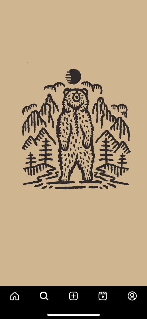 Canadian Bear Tattoo, Western Bear Tattoo, Bear Walking Tattoo, Illustrative Bear Tattoo, Granola Tattoos For Men, Great Smoky Mountains Tattoo, Woodcut Bear Tattoo, Spirit Bear Tattoo, Smokey The Bear Tattoo