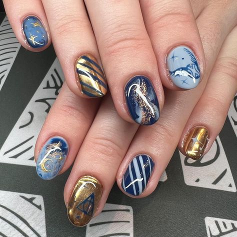 Hufflepuff Nail Art, Ravenclaw Nail Art, Simple Harry Potter Nails, Harry Potter Nail Ideas, Ravenclaw Nails, Harry Potter Nails Designs, Ravenclaw Harry Potter, Gell Nails, Potter Nails