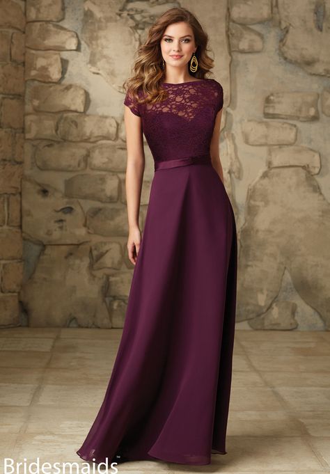 Mori Lee Bridesmaids Dress 101 - Glamorous and Gorgeous: 20 Bridesmaid Dresses with Sleeves - EverAfterGuide Bridesmaid Winter, Eggplant Bridesmaid Dresses, Raspberry Bridesmaid Dresses, Mori Lee Bridesmaid Dresses, Neon Prom Dresses, Bridesmaid Dresses With Sleeves, Designer Bridesmaid Dresses, 파티 드레스, Lace Bridesmaids