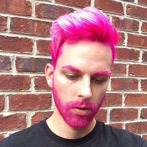 Hair Color Men, Hair Color Ideas For Men, Pink Eyebrows, Beard Dye, Beard Men, Dyed Hair Pastel, Pink Hair Dye, Hot Pink Hair, Mens Hair Colour