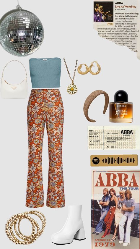 abba voyage outfit! #abba #concert #abbavoyage #voyage #70s #retro #vintage Abba Voyage Outfit Ideas, Decades Day Outfits 70s, Abba Voyage Outfit, 70s Retro Outfits, Abba Outfits Ideas, Abba Aesthetic Outfits, Abba Aesthetic Vintage, Abba Concert Outfit, Abba Themed Party