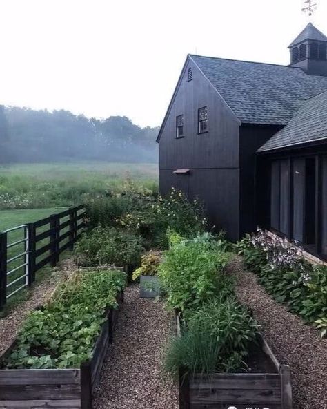 Black Barn, Farmhouse Remodel, Garden Types, Outdoor Inspirations, Garden Bed, Farm Gardens, Veggie Garden, Kitchen Garden, Plants And Flowers