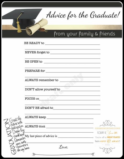 WHATS INCLUDED: ► Advice Document as a JPG - 8x10 OR ► PDF Copy with 2 5x7 images HOW IT WORKS: ► Add this design/item to your cart, check out Graduation Advice Cards, Graduation Games, Advice For The Graduate, Graduation Party Games, Senior Graduation Party, Graduation Party High, Graduation Open Houses, Graduation Poster, 8th Grade Graduation