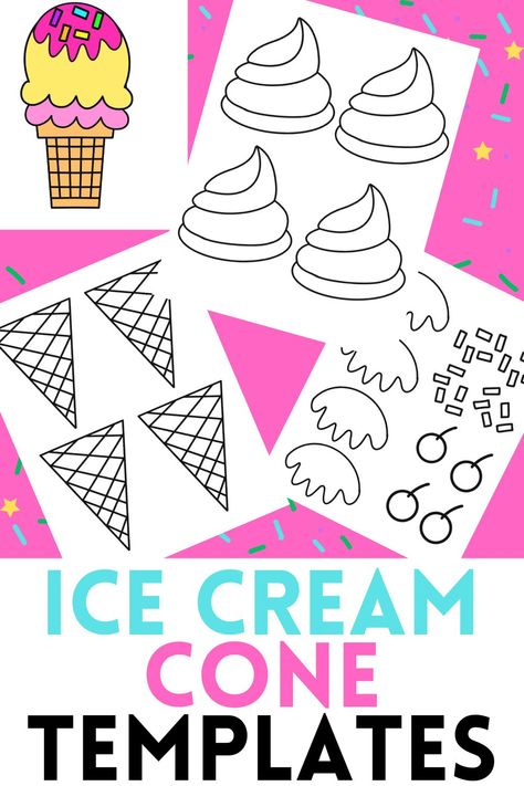 ice cream cone templates with different sizes and designs. Color, cut, and paste a cute ice cream cone with sprinkles, syrup, and a cherry on top Ice Cream Cone Template Free Printable, Ice Cream Template Free Printable, Kids Summer Crafts, Ice Cream Cone Craft, Ice Cream Template, Cone Template, Printable Ice Cream, Play Ice Cream, Ice Cream Waffle Cone