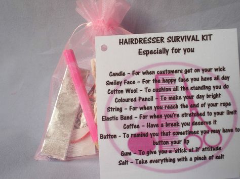 Hairdresser Novelty Survival Kit Gift Keepsake Fun Present | eBay Survival Gifts, Goodie Bag Ideas, Survival Kit Gifts, Hair Stylist Gifts, Survival Supplies, Hangover Kit, Quick Crafts, Survival Kits, Jar Gifts