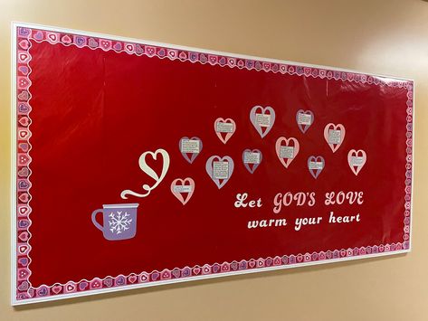 February Bulletin Boards For School, Valentine Church Bulletin Board, Christian Valentines Bulletin Boards, February Church Bulletin Board Ideas, Valentine Bulletin Boards For Church, Church Valentine Bulletin Board Ideas, Winter Church Bulletin Boards, Christian School Bulletin Boards, Catholic Bulletin Boards