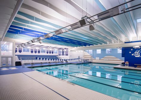 Hudson City Schools - Natatorium Addition & Renovation | Designed by Hasenstab Architects | #Pool #Natatorium #K12Design #LockerRooms #GrandStand Kindergarten Interior, Mom Dr, Swim School, School Interior, Swim Meet, Sims Ideas, Experience Center, Renovation Design, Northeast Ohio