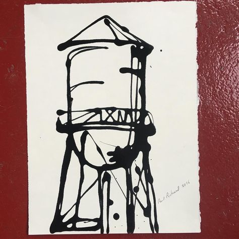 The Tower Tattoo, Watchtower Tattoo, Water Tower Tattoo, Water Tower Drawing, Dark Tower Tattoo Ideas, Finch Tattoo, Comic Poses, Tower Tattoo, Nyc Tattoo