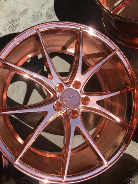 The Chrome Factory is a World-class spray chrome plating company that offers services anywhere in the United States.  Smooth #rosegold  #wheels  😀 https://www.chromefactorylv.com/services/ Rose Gold Rims, Pink Rims, Car Things, Chrome Rims, Car Wheels Rims, Chrome Wheels, Car Ideas, Gold Chrome, Chrome Colour