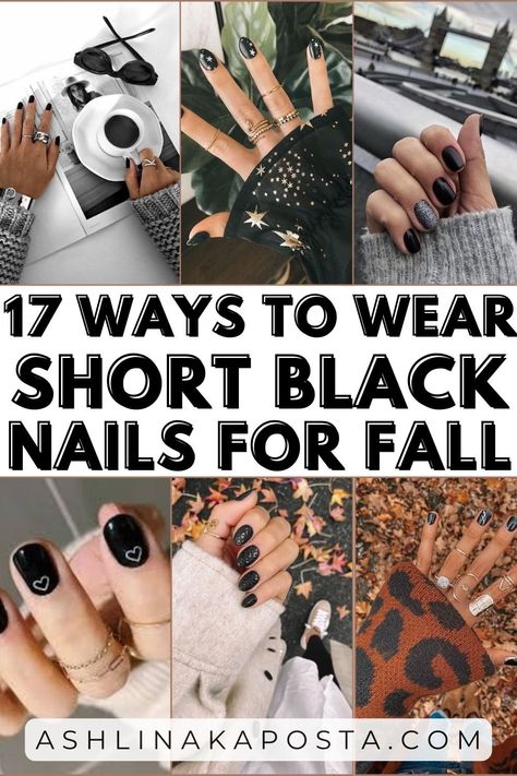 Looking for some Fall nail style inspiration? Look no further, I have the perfect inspiring manicure ideas for you to wear to your Fall dinner parties. Black Nails Professional, May Black Nails, Fall Boho Nails Simple, Black Dip Nails Coffin, October Gel Manicure, Autumn Black Nails, Black Tip Dip Powder Nails, Gloss Black Nails, Short Minimalist Nails Fall