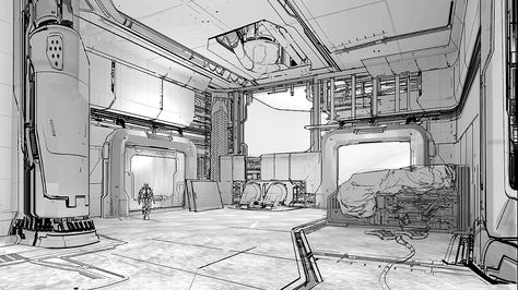 /// Halo Concept Art Environment, Cyberpunk Environment Concept Art, Hard Surface Concept Art, Spaceship Interior Concept Art, Halo Concept Art, Building Perspective, Construction Room, Scifi Environment, Scifi Interior