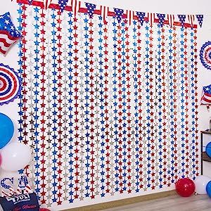 Labor Day Decorations, American Themed Party, Baseball Party Decorations, Patriotic Decorations Party, Independence Day Photos, Fringe Curtains, Memorial Day Decorations, 4th Of July Photos, Streamer Backdrop